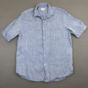 Sunspel‎ 100% Linen Short Sleeve Button Down Shirt Men’s Medium Blue Pocket
